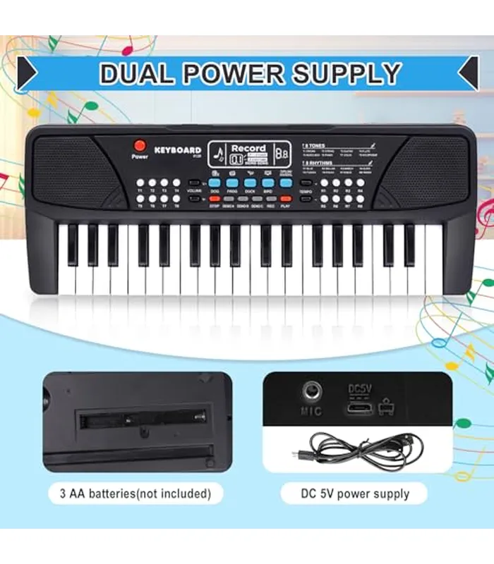 B0D93FVTQV06 M SANMERSEN Teclado de piano mejorado para niños, 37 teclas con micrófono, juguetes musicales, regalos de cumpleaños para niños y niñas de 3, 4, 5, 6 años, color negro