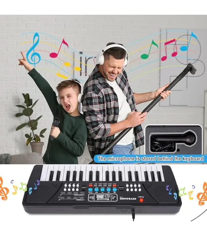 B0D93FVTQV07 M SANMERSEN Teclado de piano mejorado para niños, 37 teclas con micrófono, juguetes musicales, regalos de cumpleaños para niños y niñas de 3, 4, 5, 6 años, color negro