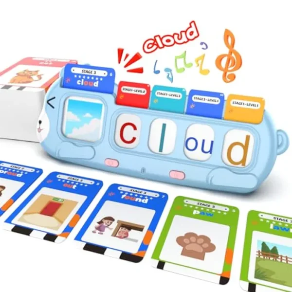 QuTZ Juguete de aprendizaje fonético para niños en edad preescolar – Tarjetas flash parlantes con máquina de sonido, mezcla de palabras y juegos de matemáticas – Juego de actividades educativas de