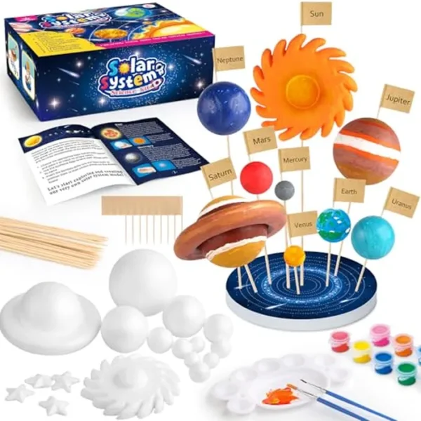 Kit de proyecto de sistema solar de 64 piezas, kit de modelo de sistema solar con 13 bolas de espuma mixta, juguetes del sistema solar para niños de 3 a 5 años, kit de ciencia de planetas, suministros