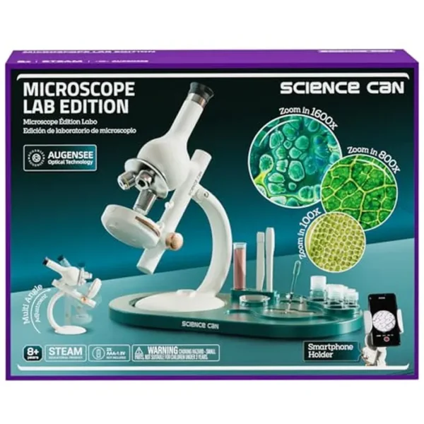 Science Can Microscopio para niños, microscopio LED de aumento 1600X con 8 diapositivas preparadas, juguete educativo de laboratorio de ciencias, gran regalo de cumpleaños, kits de ciencia para niños