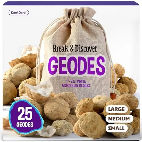 Break Your Own Geodes - Geoda marroquí blanca hueca de 1 a 2.5 pulgadas grande, mediana y pequeña para niños - Kits de ciencia para niños de 8 a 12 años, 8 a 10, 12 a 14 años de edad - Juguetes de