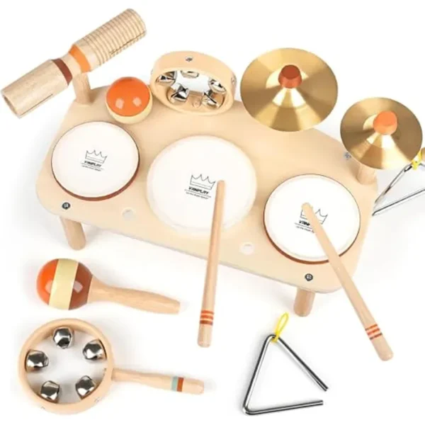 Juego de batería para niños, instrumentos musicales de madera 11 en 1 para niños pequeños de 3 años, juguetes Montessori para bebés, niños y niñas, Pascua, Navidad, regalos de cumpleaños para niños de