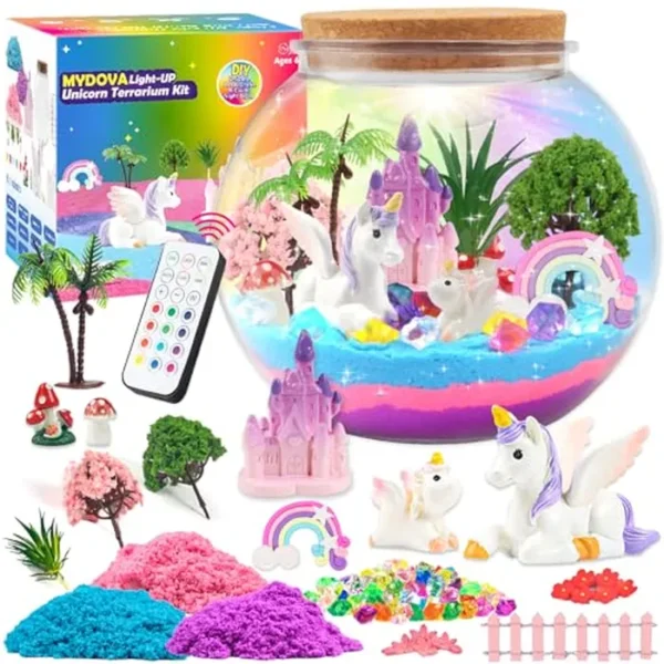 Kit de manualidades de terrario con luz de unicornio para niños, luz nocturna LED y control remoto de regalos de cumpleaños, juguetes para mayores de 6 años, juguetes de unicornio para niñas