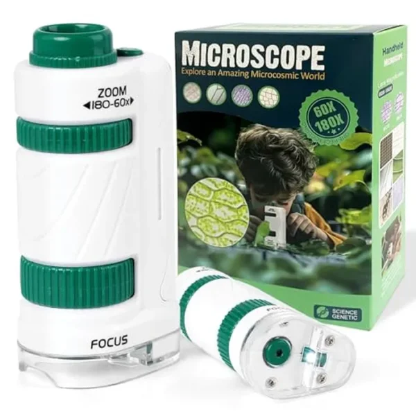 Microscopio para niños, microscopio de bolsillo con zoom de 180x para niños, miniscopio portátil de mano, miniscopio de mano para pequeños científicos, kit de ciencia educativa, juguetes STEM y