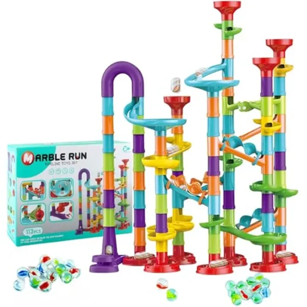 Marble Run para niños, juego compacto de 113 piezas de canicas, juguete de aprendizaje STEM, juguetes de bloques de construcción de construcción, carreras de mármol STEM para niños (GD-004)