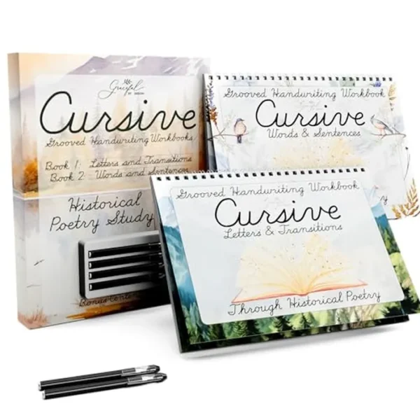 Graceful By Design - Libro de trabajo de escritura a mano cursiva ranurada mágica reutilizable para niños y libro de trabajo cursivo para niños de 8 a 12 años