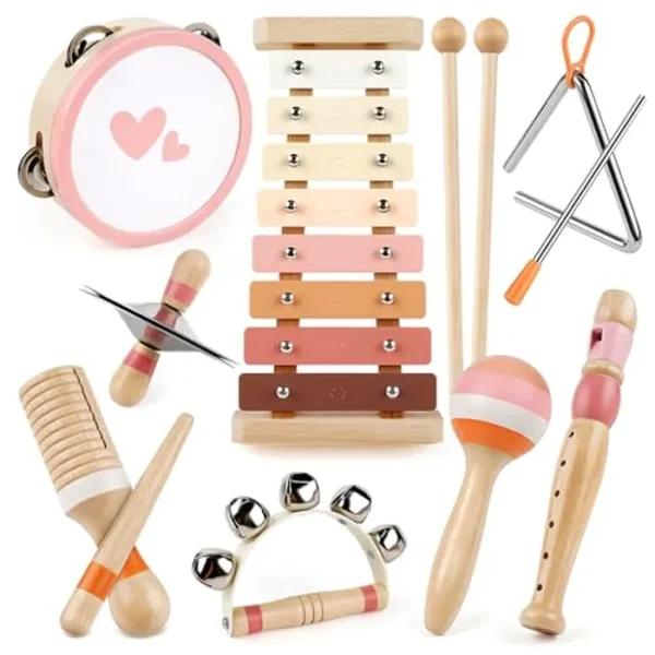 Vanplay Juguete musical para niños pequeños de 1 a 3 años, regalos de primer cumpleaños para niñas de 1 a 2 años, juguete Montessori de madera para niños de 2 a 3 años, instrumentos musicales con