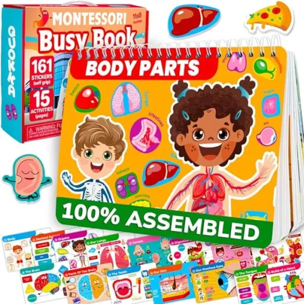 QUOKKA Libros ocupados de cuerpo humano para niños de 4 a 8 años - Divertidas actividades de anatomía humana para niños que aprenden en casa o aulas - My preescolar Montessory Busy Book para niños