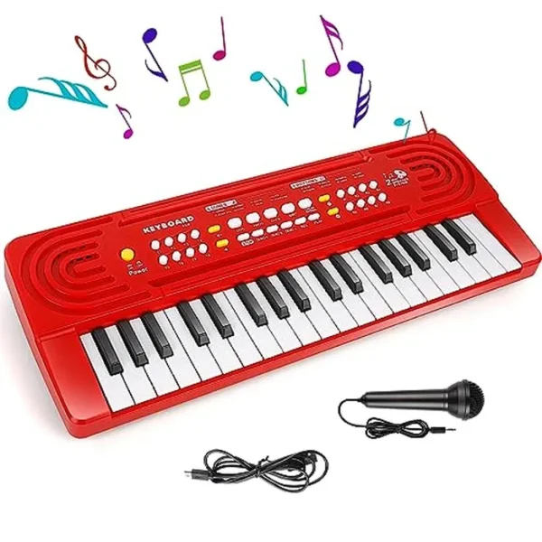 Piano de teclado mejorado de 37 teclas para niños principiantes, piano rojo electrónico con micrófono, juguetes musicales para niñas de 3, 4, 5, 6 años, regalos para niños de 3 a 5 años