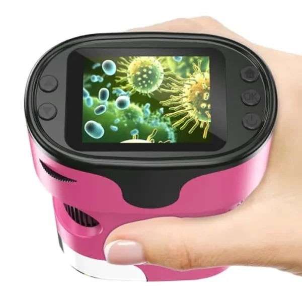 Microscopio de mano 1000X para niños, pantalla 4K de 2.0 pulgadas, mini microscopios digitales de bolsillo recargable, kit de diapositivas, regalo Edu portátil, edad 4-6, 8-12 niños estudiantes (rosa)