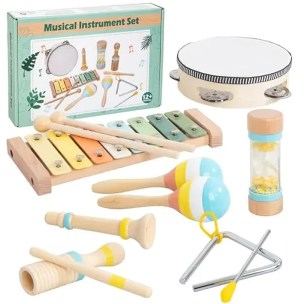 Juego de instrumentos musicales para niños pequeños, juguetes musicales de madera para niños de 1 a 3 años, juguetes Montessori de percusión para niños de 1, 2, 3 años, xilófono bohemio moderno,