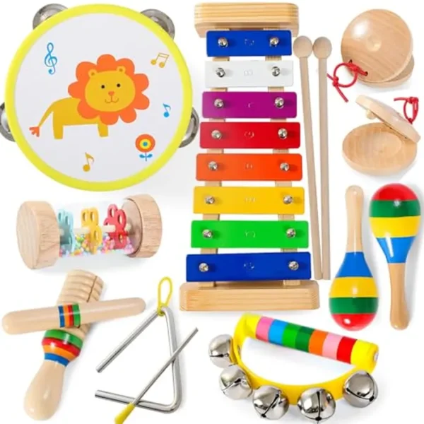 Instrumentos musicales para bebés – Xilófono para niños pequeños de 1 a 3 años, regalos para niños pequeños de madera, colores del arco iris, conjunto de instrumentos musicales Montessori con