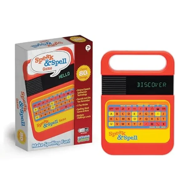 Playmonster Speak & Spell - Juego electrónico de aprendizaje educativo, juegos de ortografía, arcade de mano retro de los años 80, juguetes para autismo, actividad para niños, niñas, niños pequeños, a