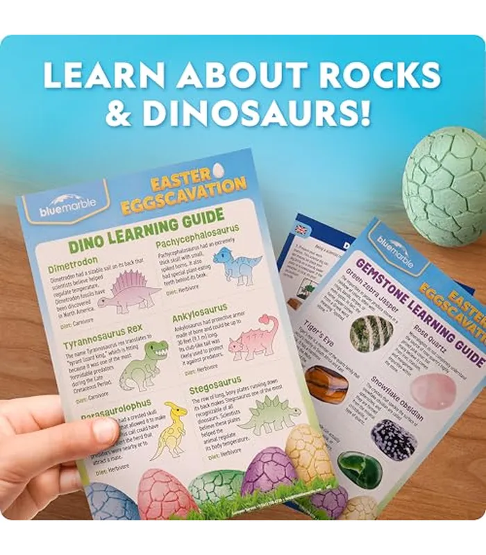 B0DLJGJ3JD06 Kit de excavación de huevos de Pascua, 12 ladrillos de excavación de huevos de Pascua con piedras preciosas reales y figuras de dinosaurios que brillan en la oscuridad, incluye
