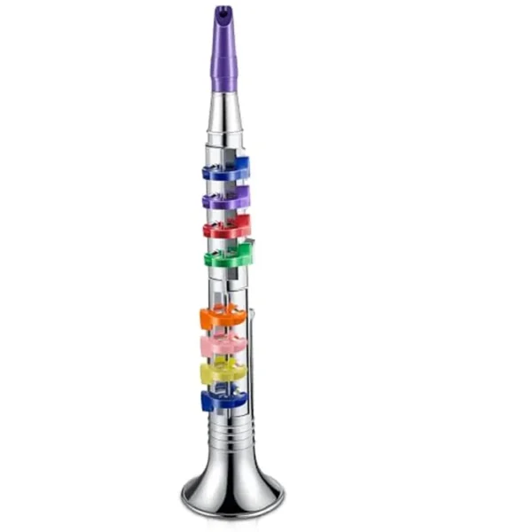 Lewtemi Juguete de instrumentos musicales de clarinete plateado para niños pequeños, juguete de música preescolar de plástico falso, instrumento de viento portátil, canciones de enseñanza educativa