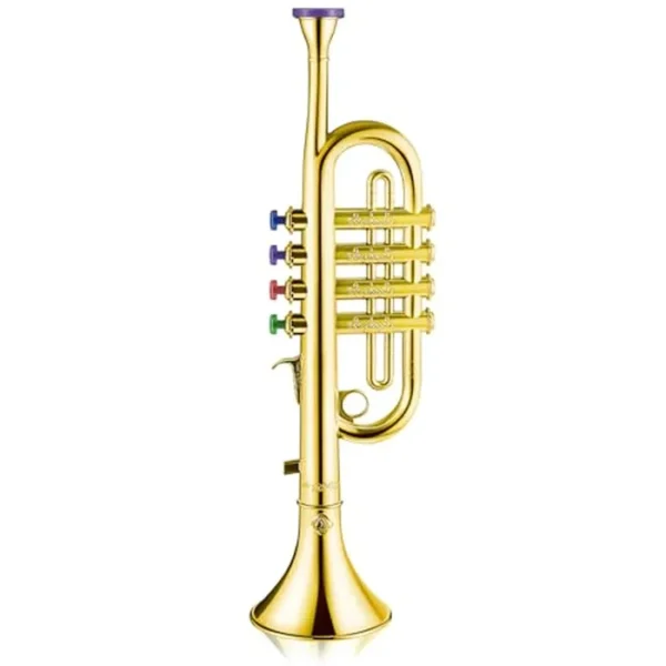 Lewtemi Instrumentos musicales trompeta para niños con 4 teclas codificadas de colores, trompeta de plástico para niños preescolares, juguete de música, regalo, instrumento de viento, canciones de