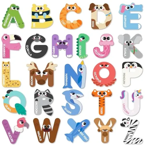 JOYIN Letras magnéticas, imanes de nevera del alfabeto de animales para niños pequeños de 3, 4, 5 años, 26 imanes de refrigerador mayúsculas, tamaño grande, juguetes educativos de aprendizaje de