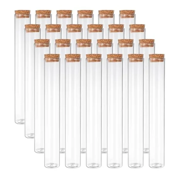 PATIKIL Tubos de ensayo de 3.7 fl oz, 24 recipientes de tubo de ensayo de fondo plano transparente de 7.87 x 1.18 pulgadas con tapón de corcho para fiesta de cuentas, dulces, baño, sal, almacenamiento