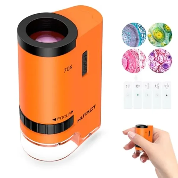 Mini bolsillo para microscopio científico para niños: 70 miniscopio portátil de mano con 5 diapositivas de microscopio, regalo de cumpleaños de Navidad para exploración de la naturaleza, Minilabster,