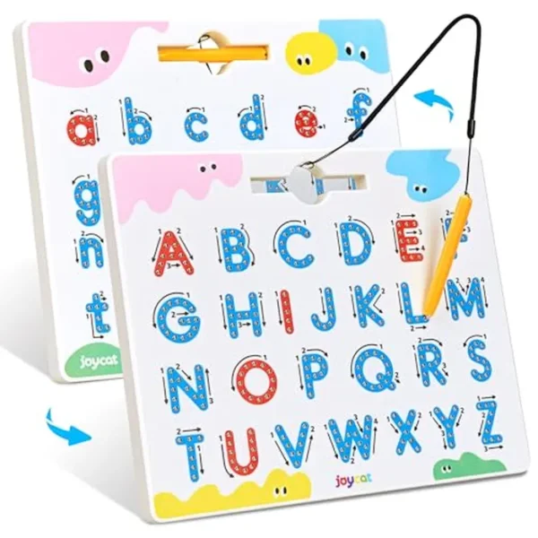 JoyCat Tabla magnética de seguimiento de letras, imanes ABC de doble cara 2 en 1 para niños de 3 a 5 años, práctica de escritura de letras mayúsculas y minúsculas, juguetes de aprendizaje preescolar