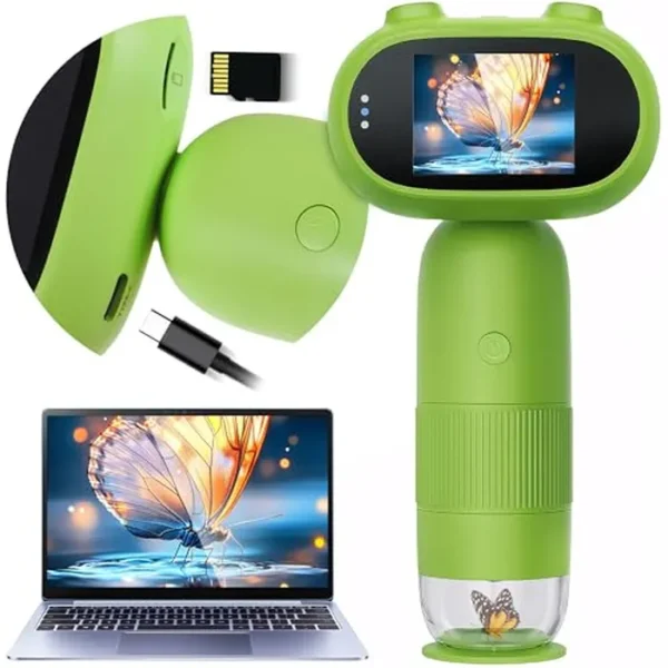 Microscopio de mano para niños, 500-1000X Miniscopio de bolsillo, juguetes educativos de ciencia, pantalla IPS de 2 pulgadas, microscopio digital portátil de mano, regalos para cumpleaños, Navidad