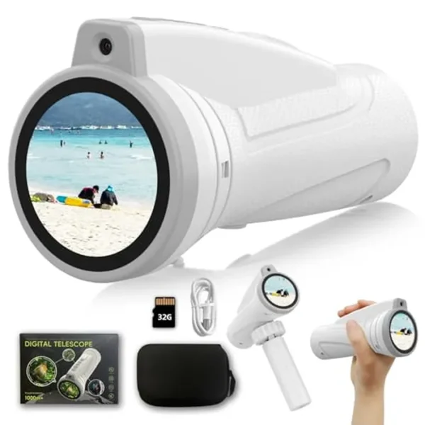 Monocular para niños para observación de aves y astronomía, telescopio digital con temporizador automático, para niños y niñas, campamento al aire libre y exploración (blanco)