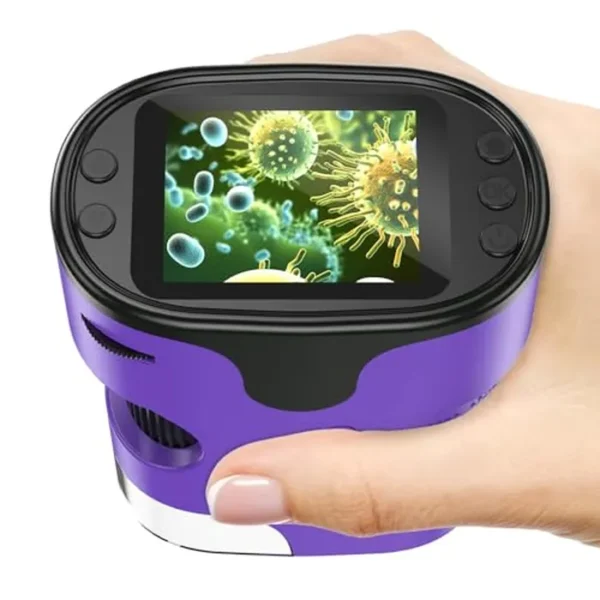 Microscopio de mano 1000X para niños, pantalla 4K de 2.0 pulgadas, mini microscopios digitales de bolsillo recargable, kit de diapositivas, regalo Edu portátil, edad 4-6, 8-12 niños estudiantes