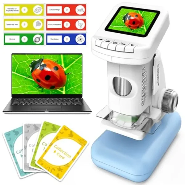 Microscopio para niños, microscopios portátiles de bolsillo para niños 1200X con función de foto y video, mini pantalla digital portátil de 2 pulgadas, microscopios de ciencia Edu para estudiantes de