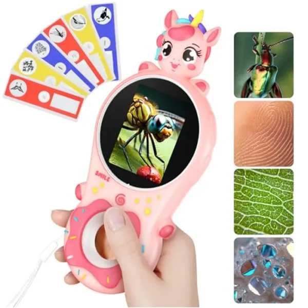 Microscopio para niños, lupa de mano unicornio 500x, microscopio portátil con función de foto y video, kit de ciencia educativa, juguete de regalo al aire libre para 3, 4, 5, 6, 7, 8, 9, 10