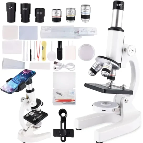 Microscopio para niños y adultos, microscopio para niños con fuente de luz incorporada, aumento de alta potencia 40x-2000x. Microscopios oculares gran angular 10X y 25X para laboratorios escolares y
