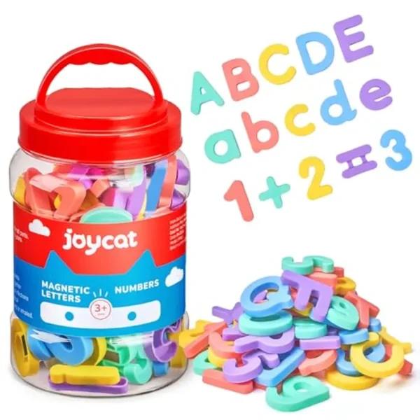 JoyCat Letras y números magnéticos, ABC 123 alfabeto, imanes para nevera para niños pequeños y niños, juego de juguetes de plástico para refrigerador de aprendizaje educativo preescolar, mayúsculas y