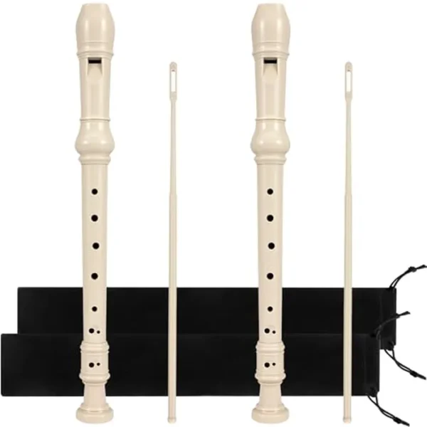 Grabadora soprano de 8 agujeros, paquete de 2 unidades, instrumento grabador de llaves estilo alemán C para niños y principiantes con kit de limpieza y tabla de dedos (marfil)
